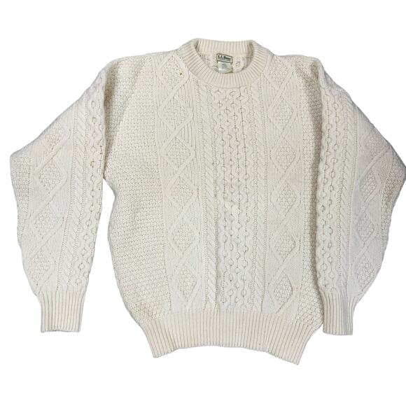 L.L. Bean Other - Vintage LL Bean Cable Knit Sweater Mens L Tall Beige Wool Fisherman Made in USA